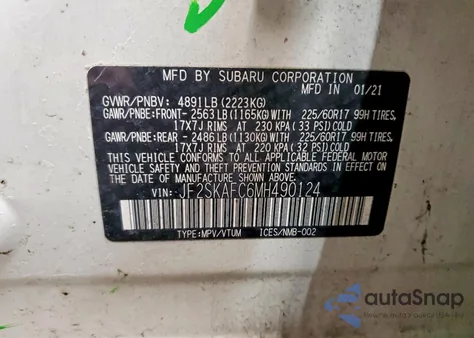 2021 Subaru Forester Premium z USA, uszkodzony, nr VIN JF2SKAFC6MH490124